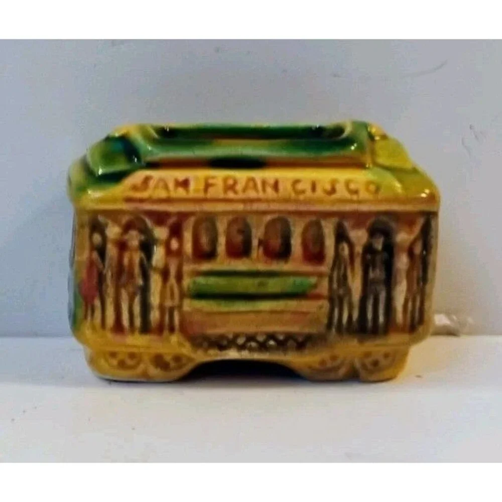 Vintage San Francisco Cable Car Ceramic Planter Toothpick Holder Souvenir MCM